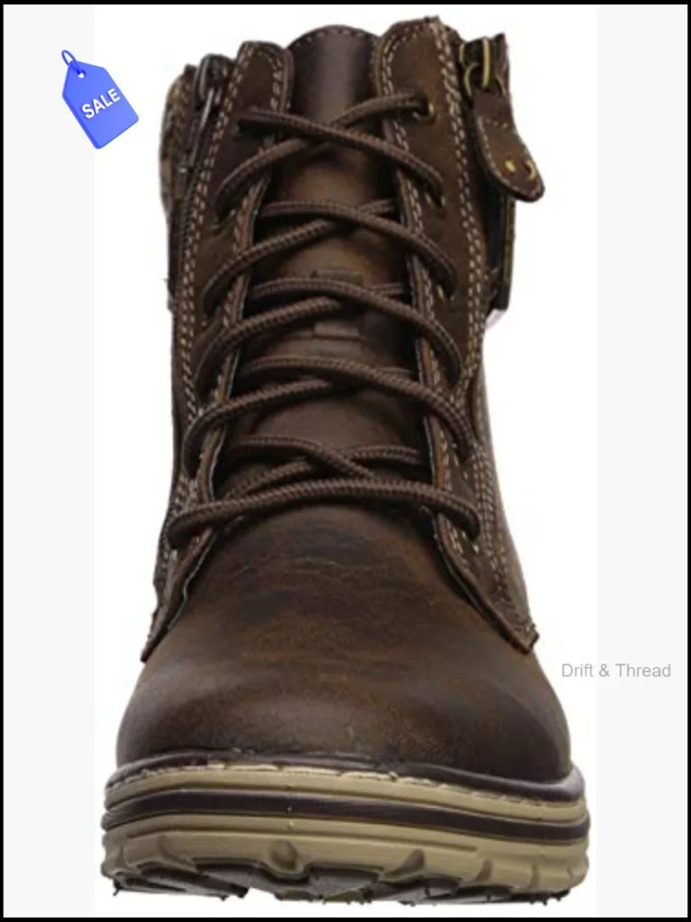Women's Faux Leather Hiking Bootie, Lace-Up Ankle Boot with Zipper